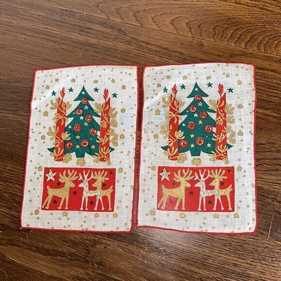 Vtg Mid Century Lewis Garland Christmas/Holiday themed cocktail napkins in folio - Picture 5 of 13
